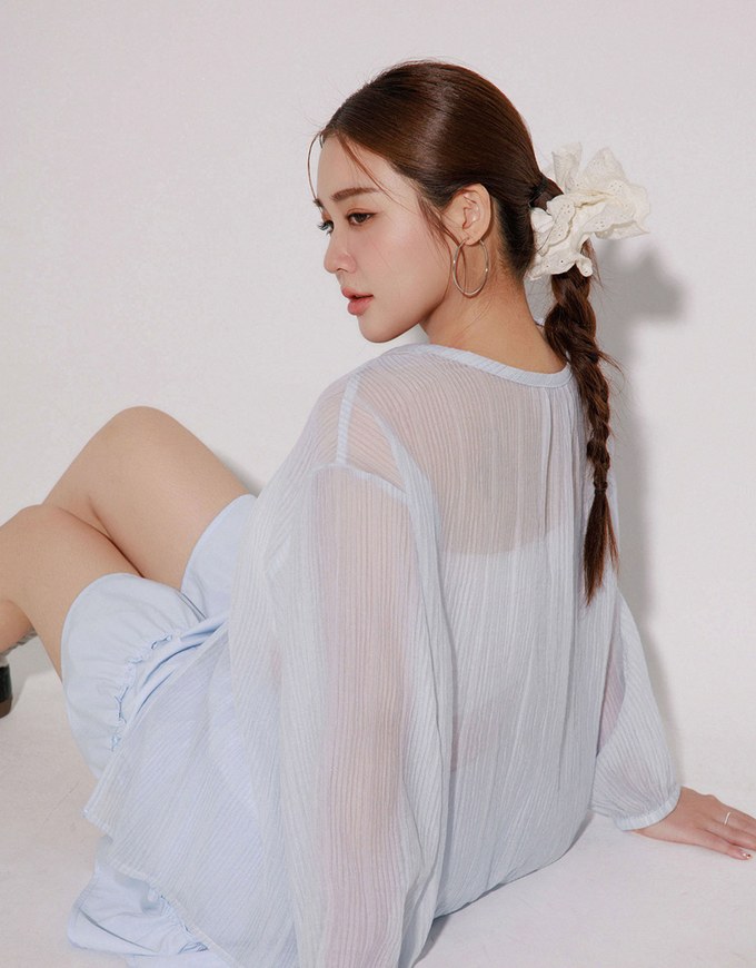 Sheer Lightweight 2 Way Blouse Top with Bow Tie Closure