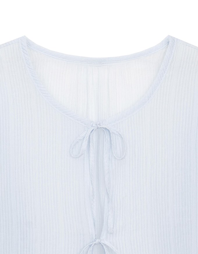 Sheer Lightweight 2 Way Blouse Top with Bow Tie Closure