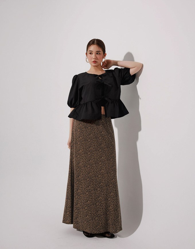 Leopard Print Flared Hem Maxi Skirt