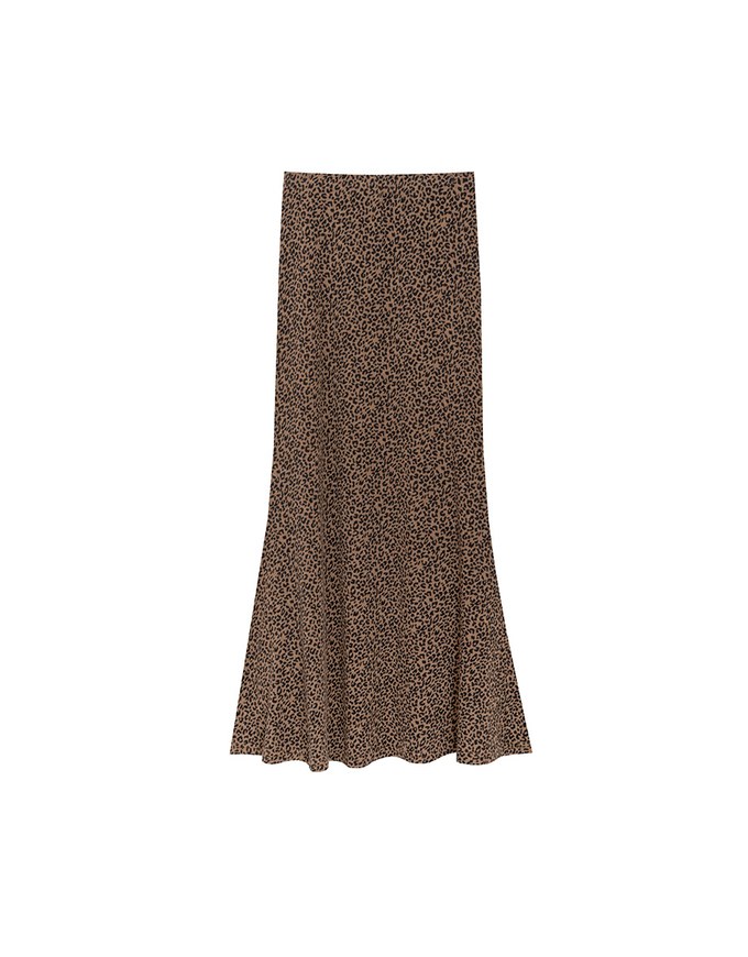 Leopard Print Flared Hem Maxi Skirt