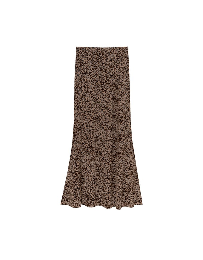 Leopard Print Flared Hem Maxi Skirt