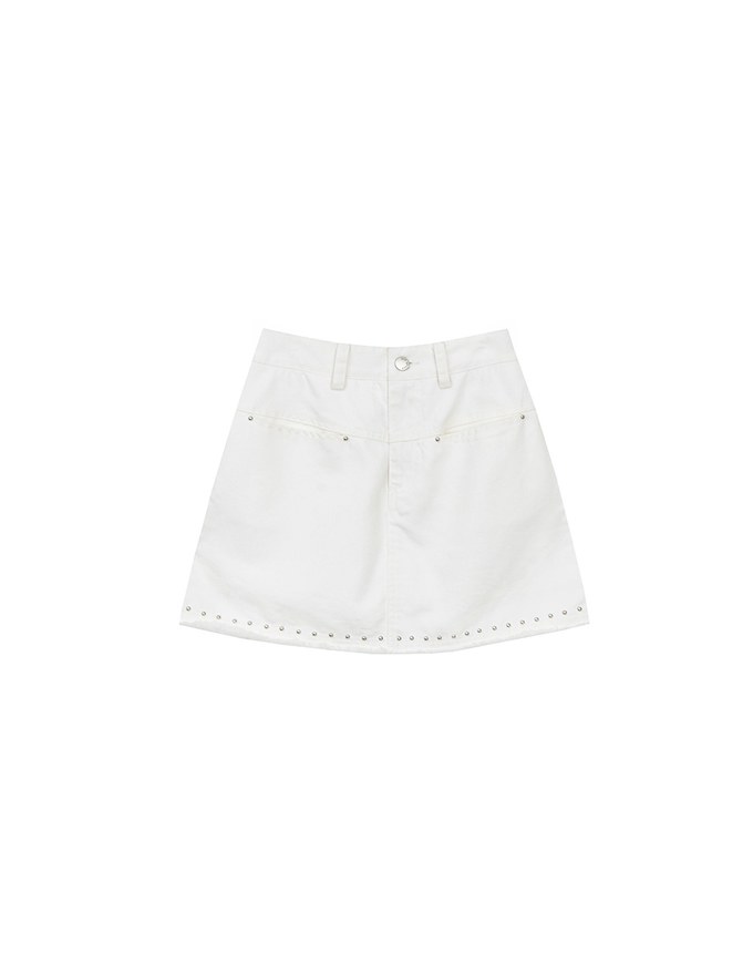 【Stain Resistant】Metal Studded A Line Jeans Denim Skirt
