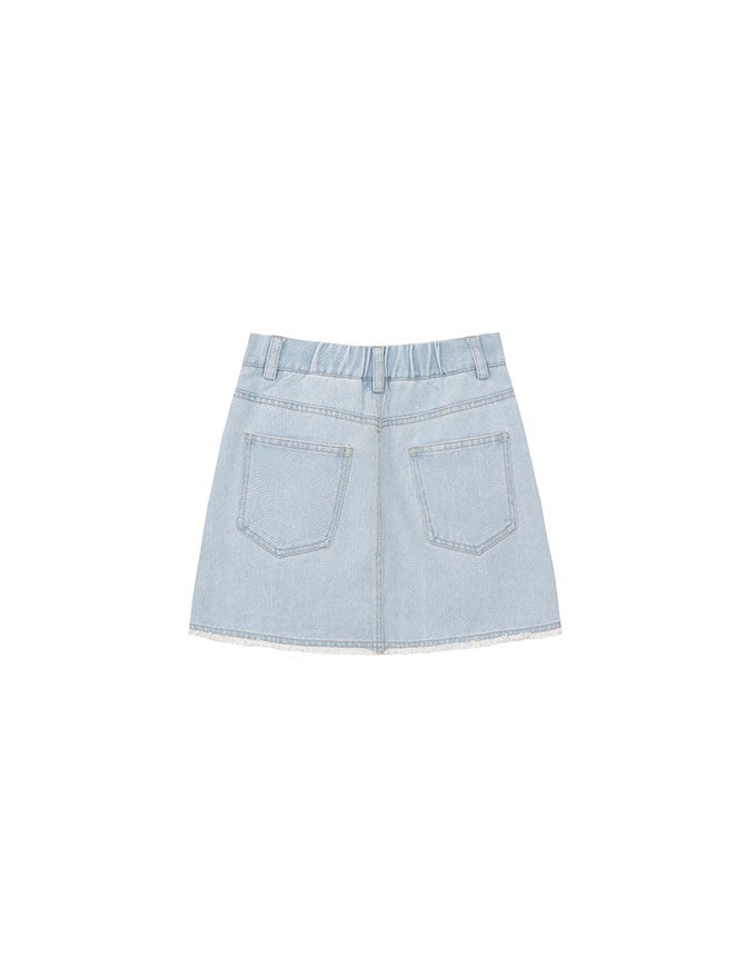 Metal Studded Distressed Hem Jeans Denim Mini Skirt