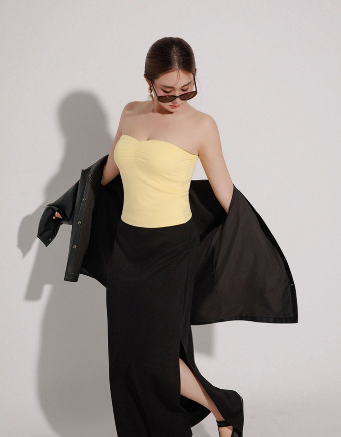 High Waist Jersey Maxi Skirt with Side Ruching