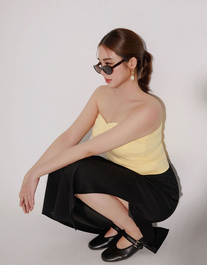 High Waist Jersey Maxi Skirt with Side Ruching
