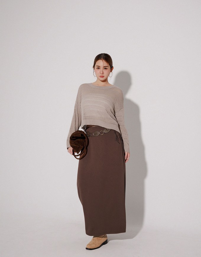 High Waist Jersey Maxi Skirt with Side Ruching