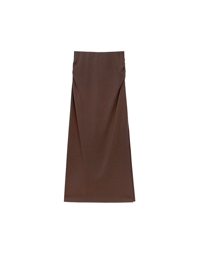 High Waist Jersey Maxi Skirt with Side Ruching