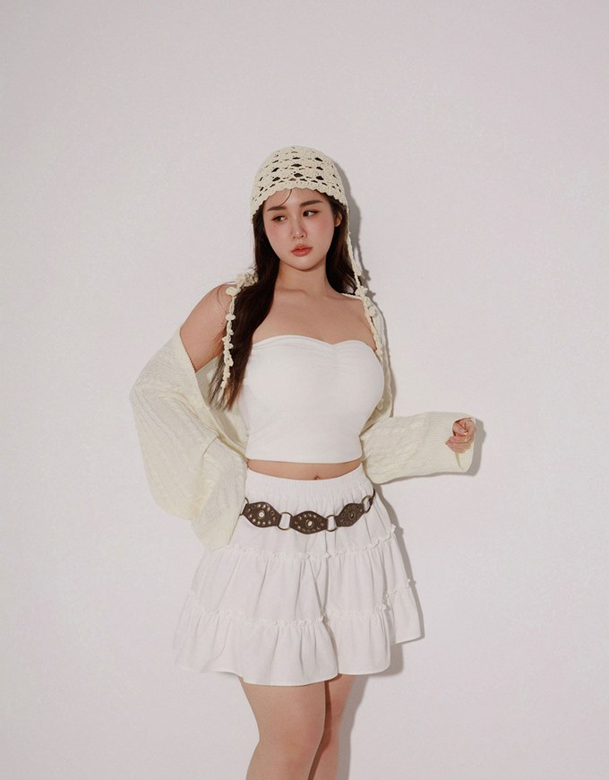 Tiered Ruffle Hem Elastic Waist Mini Skirt