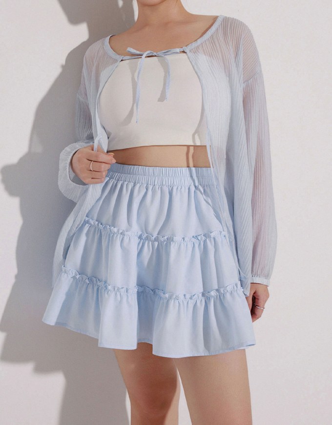 Tiered Ruffle Hem Elastic Waist Mini Skirt