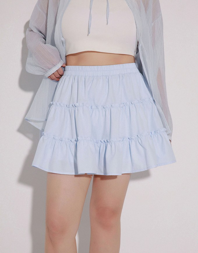 Tiered Ruffle Hem Elastic Waist Mini Skirt