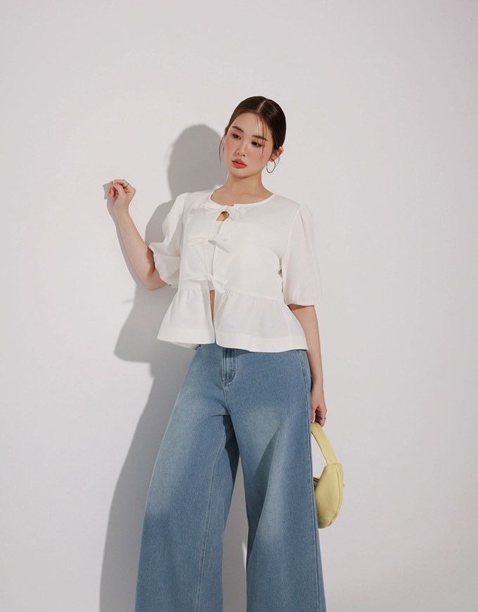 Mid Rise Vintage Washed Wide Leg Jeans Denim Pants