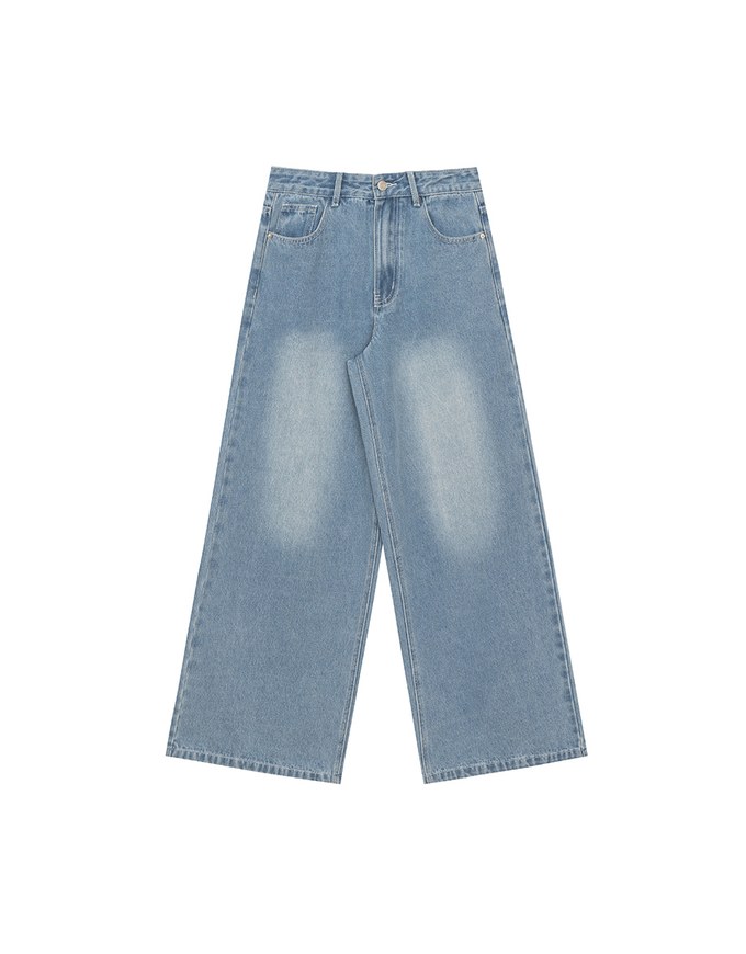 Mid Rise Vintage Washed Wide Leg Jeans Denim Pants