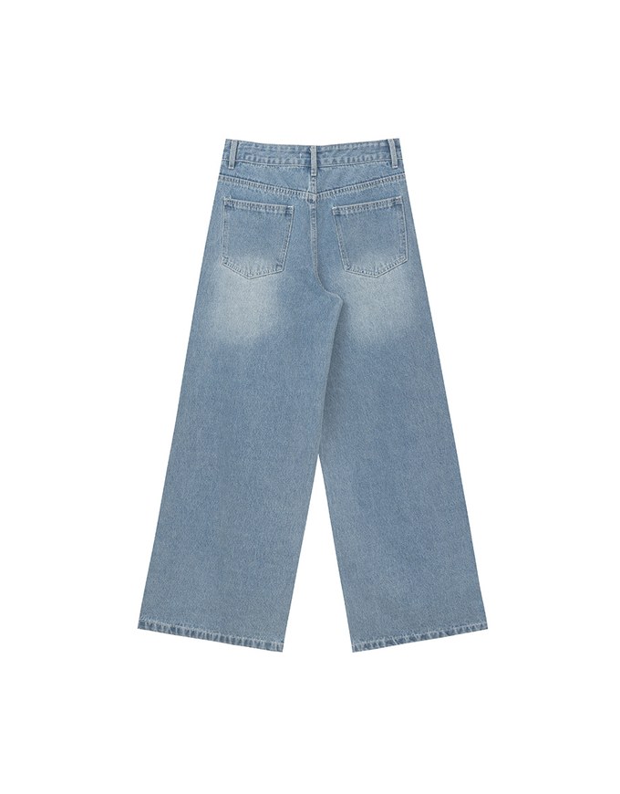 Mid Rise Vintage Washed Wide Leg Jeans Denim Pants
