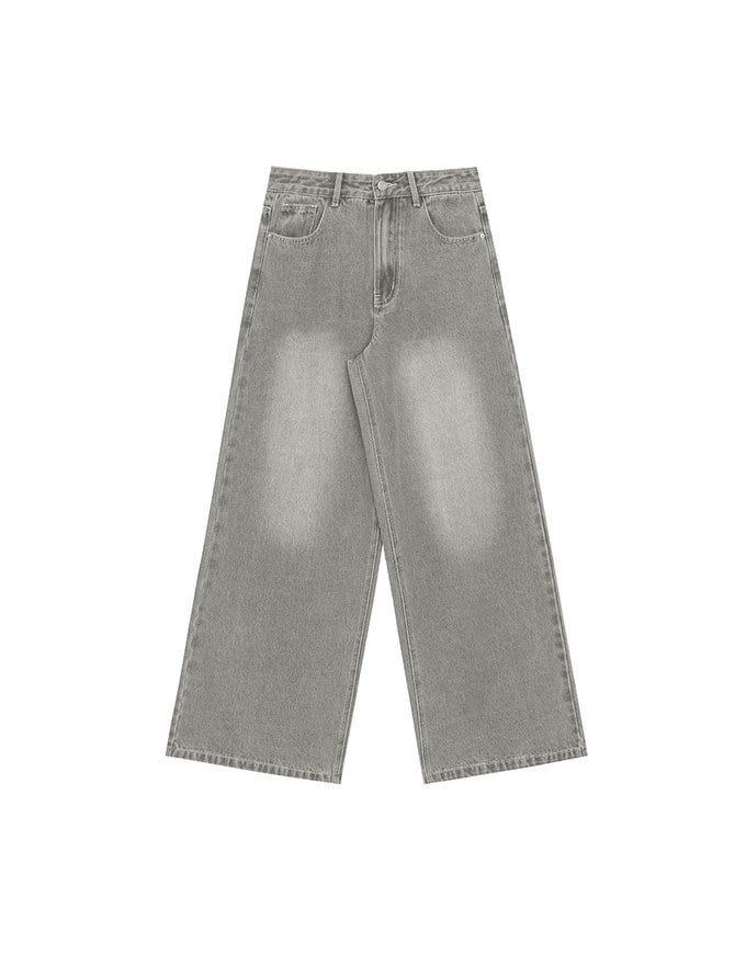 Mid Rise Vintage Washed Wide Leg Jeans Denim Pants