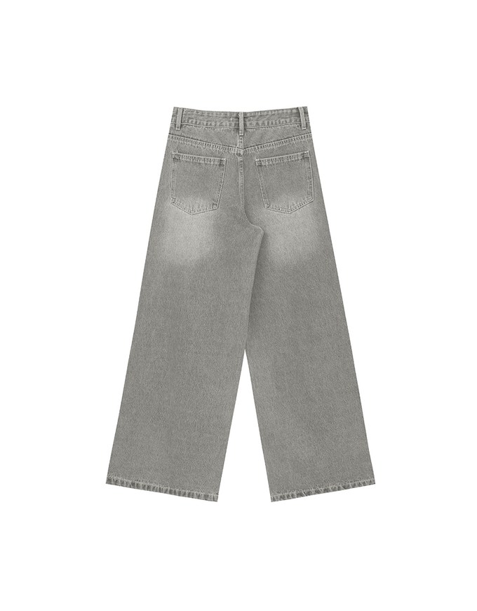 Mid Rise Vintage Washed Wide Leg Jeans Denim Pants