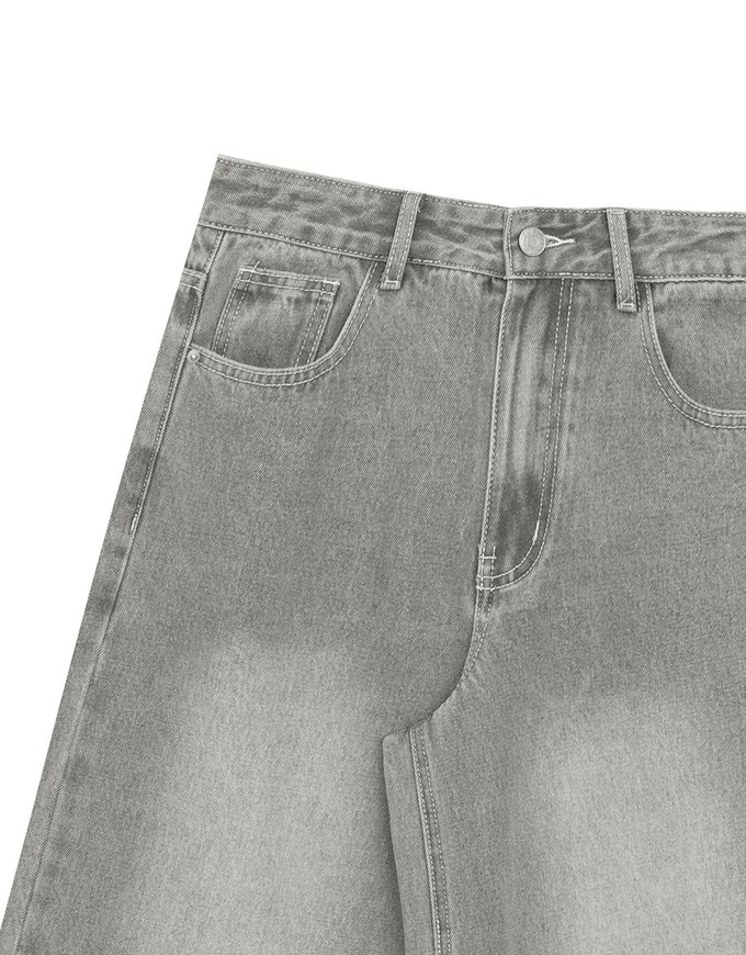 Mid Rise Vintage Washed Wide Leg Jeans Denim Pants