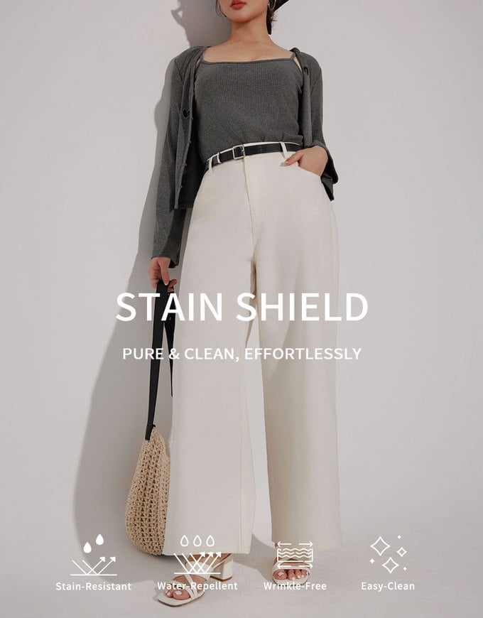 【Stain Resistant】Relaxed Fit High Waist Wide Leg Jeans Denim Pants