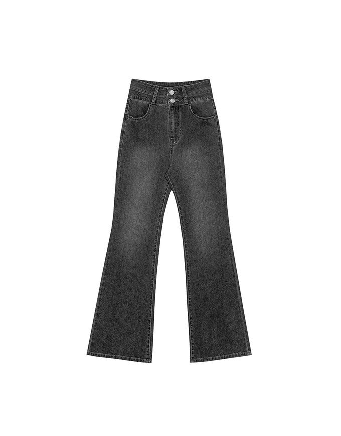 High Waist Double Button Flared Jeans Denim Pants