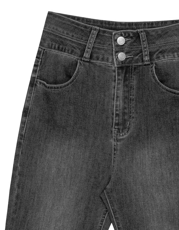 High Waist Double Button Flared Jeans Denim Pants