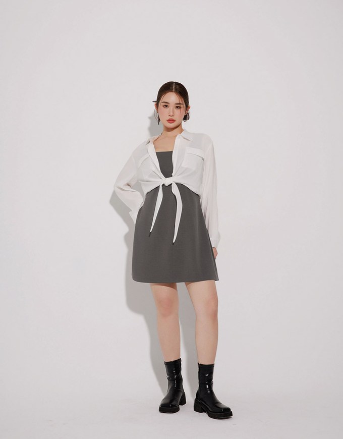 AIRY HOURGLASS Classic Square Neck Wide Strap Fitted Padded Mini Dress