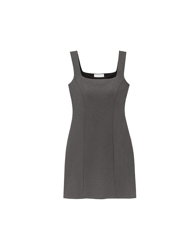 AIRY HOURGLASS Classic Square Neck Wide Strap Fitted Padded Mini Dress