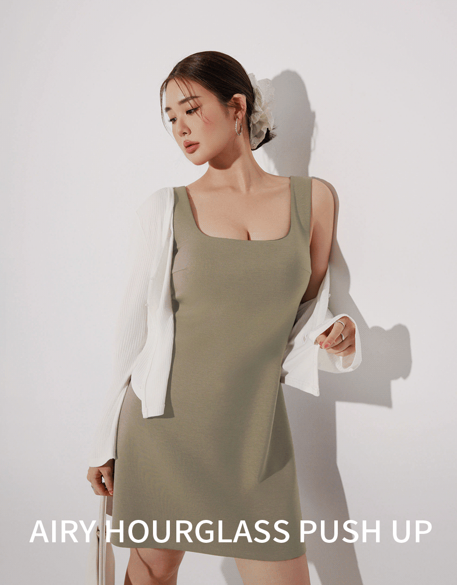 AIRY HOURGLASS Classic Square Neck Wide Strap Fitted Padded Mini Dress