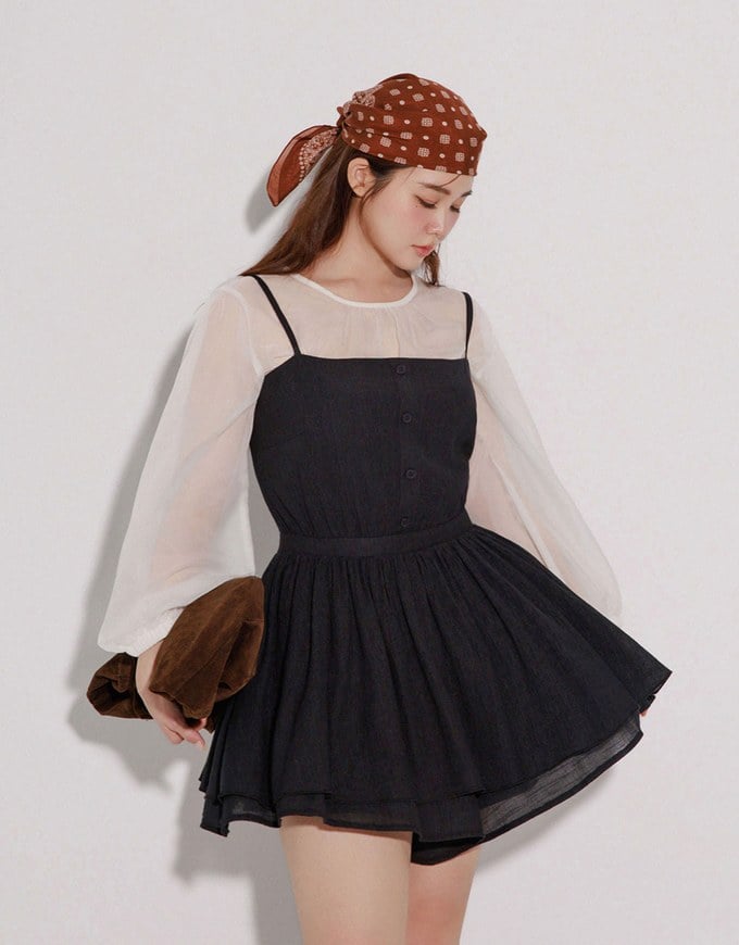 Spaghetti Strap A Line Button Down Jumpsuit