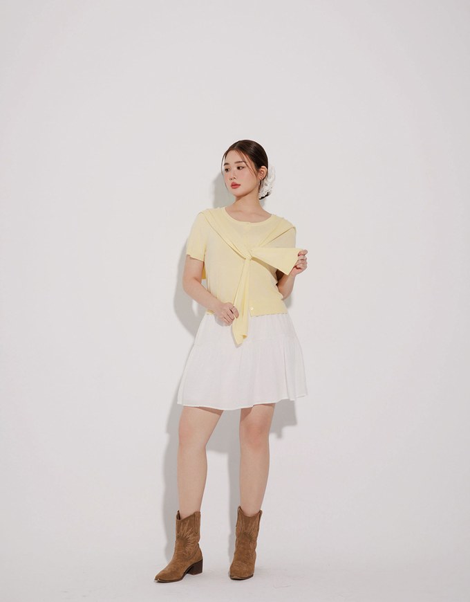 Knit Shawl Short Sleeve Crop Cardigan Top
