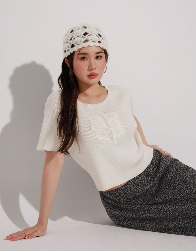 Crop Ribbed Knit Top with AIR SPACE Logo Embroidered