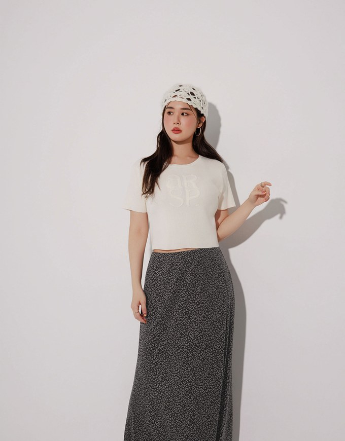 Crop Ribbed Knit Top with AIR SPACE Logo Embroidered