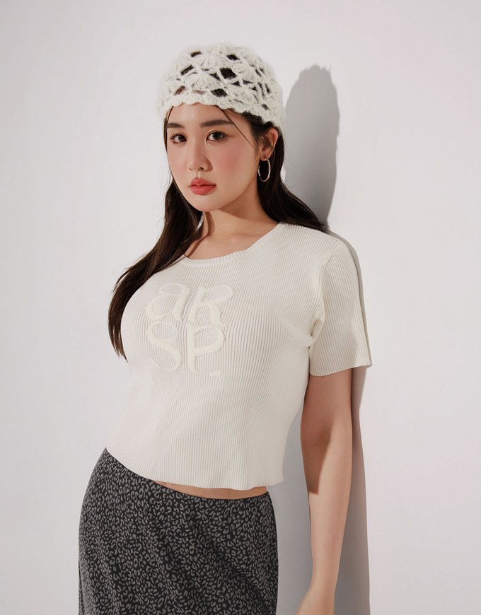 Crop Ribbed Knit Top with AIR SPACE Logo Embroidered