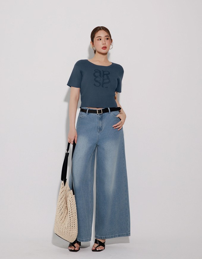 Crop Ribbed Knit Top with AIR SPACE Logo Embroidered