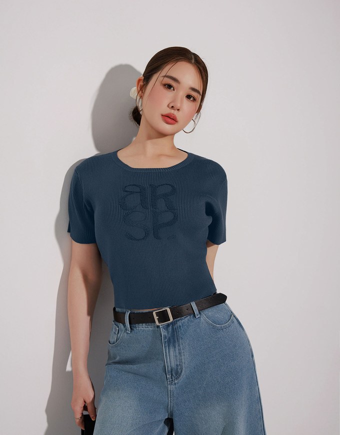 Crop Ribbed Knit Top with AIR SPACE Logo Embroidered