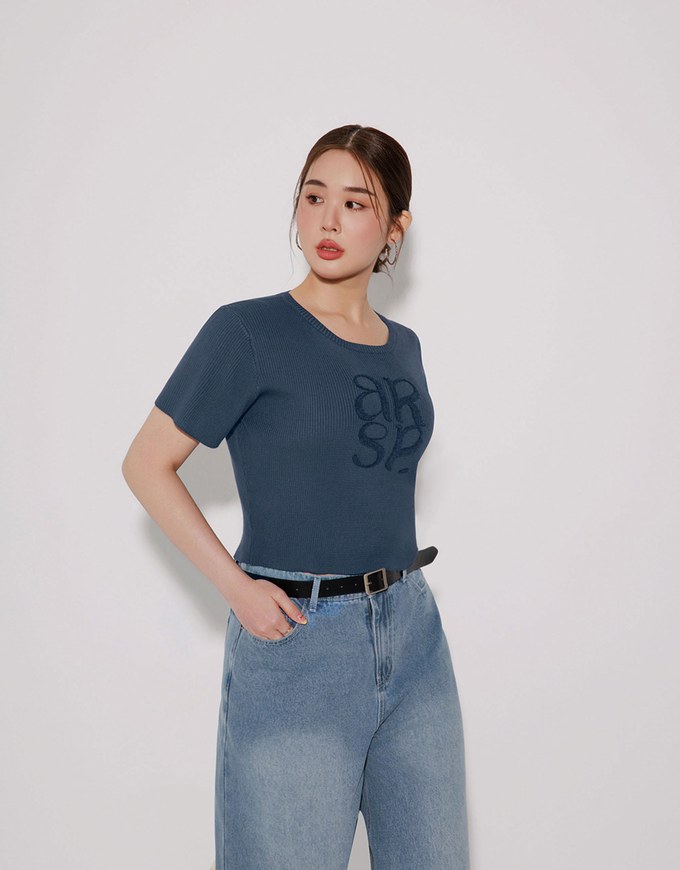 Crop Ribbed Knit Top with AIR SPACE Logo Embroidered
