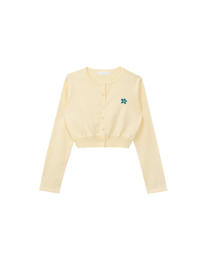 Preppy School Girl Basic Flower Long Sleeve Cardigan Knit Top