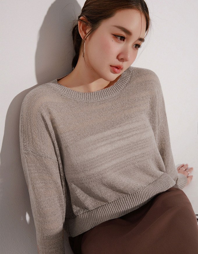 Sheer Striped Knit Relaxed Fit Long Sleeve Sweater