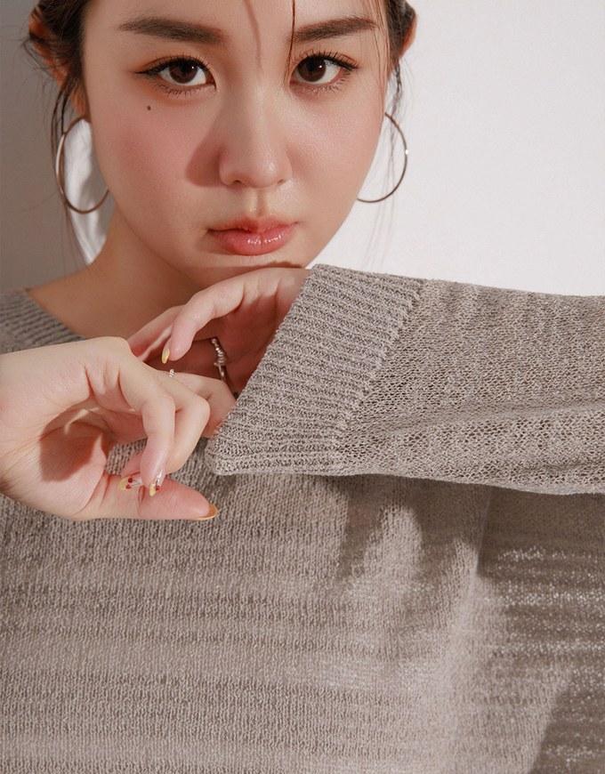 Sheer Striped Knit Relaxed Fit Long Sleeve Sweater