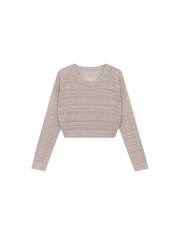 Sheer Striped Knit Relaxed Fit Long Sleeve Sweater