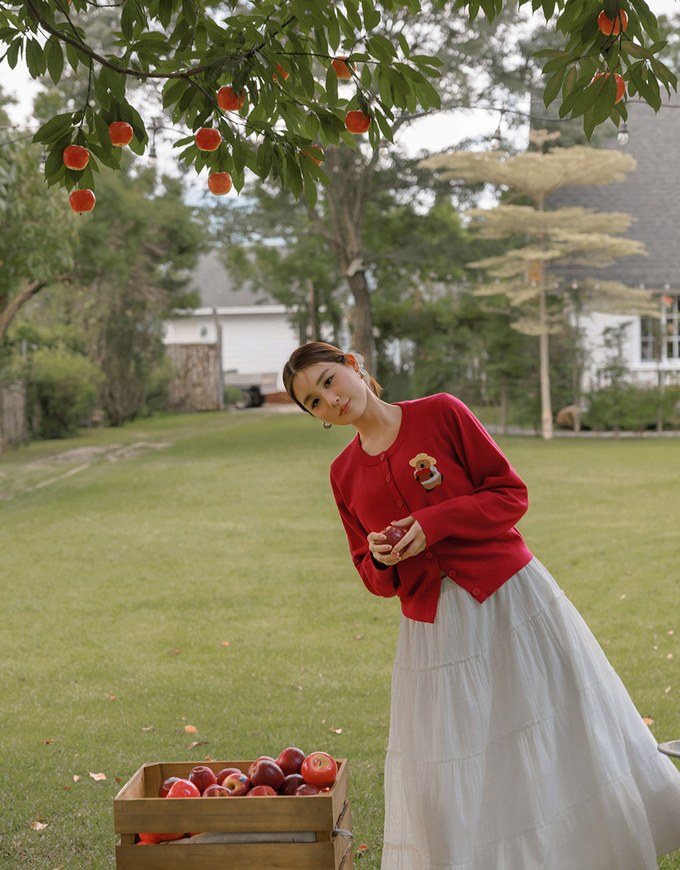 【DINOTAENG】Embroidered Button-Down Knit Cardigan