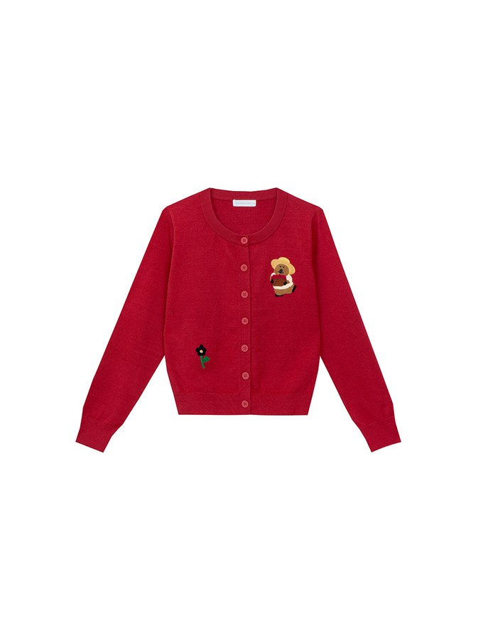 【DINOTAENG】Embroidered Button-Down Knit Cardigan