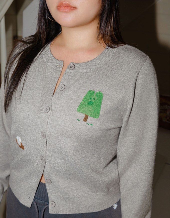 【DINOTAENG】Embroidered Button-Down Knit Cardigan