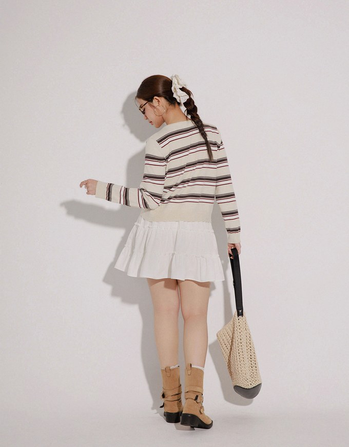 Contrast Striped Knit Button Up Cropped Cardigan