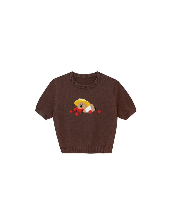 【DINOTAENG】Graphic Short Sleeve Knit Crop Top