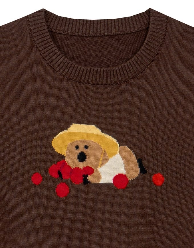 【DINOTAENG】Graphic Short Sleeve Knit Crop Top