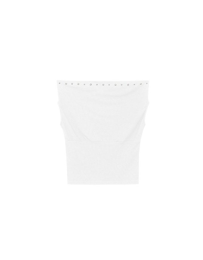 Off Shoulder Studded Detail Crop Fitted Top