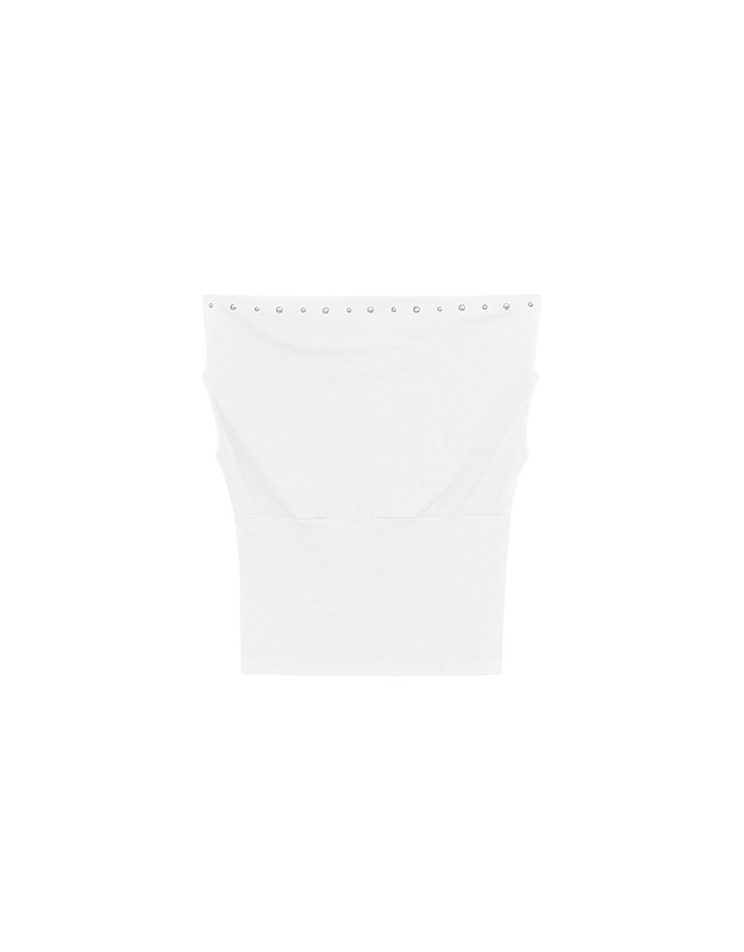 Off Shoulder Studded Detail Crop Fitted Top