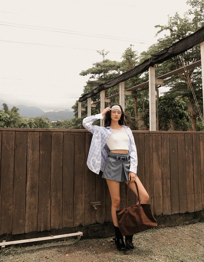 Oversized Graffiti Heart Plaid Long Sleeve Shirt Blouse