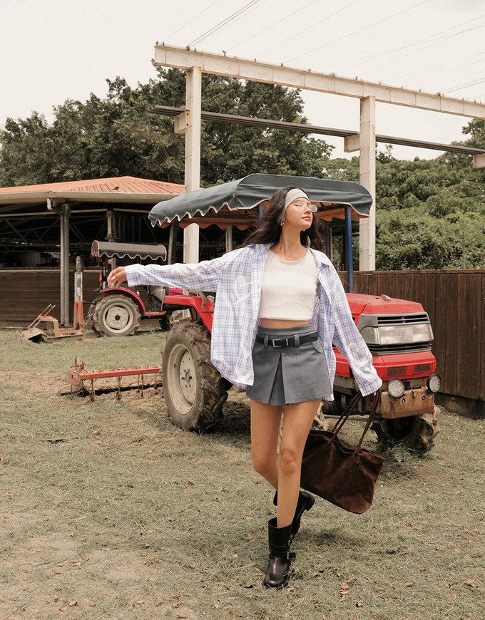 Oversized Graffiti Heart Plaid Long Sleeve Shirt Blouse
