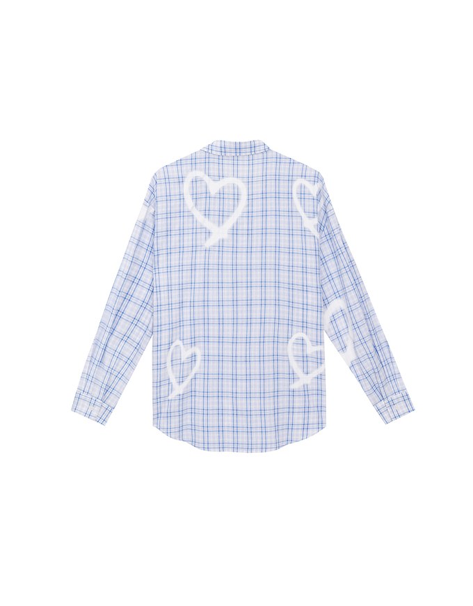 Oversized Graffiti Heart Plaid Long Sleeve Shirt Blouse