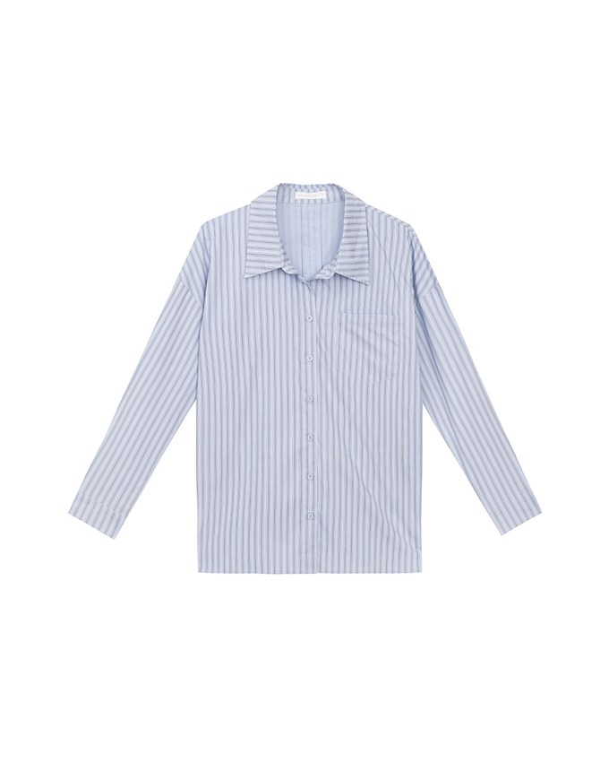 Oversized Striped Long Sleeve Shirt with Single Pocket